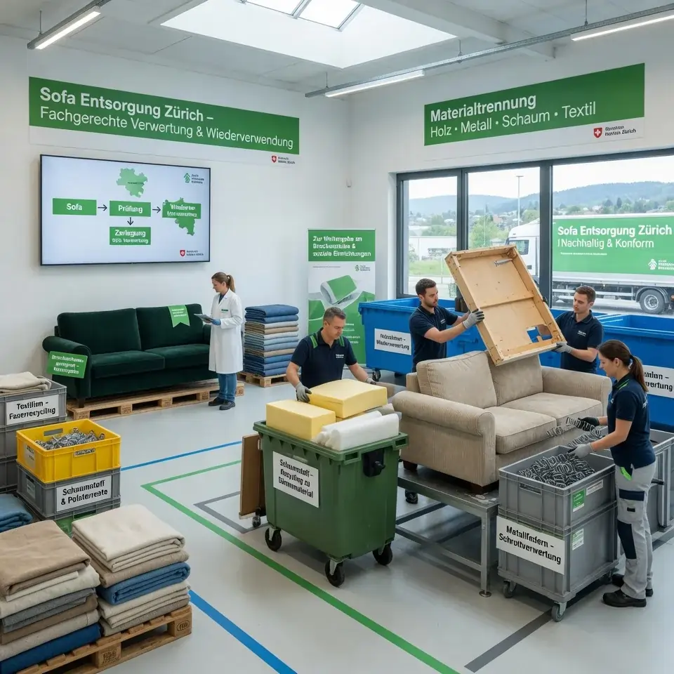 Nachhaltige Sofa Entsorgung Zürich mit Recycling, Materialtrennung und fachgerechter Wiederverwertung im Kanton Zürich